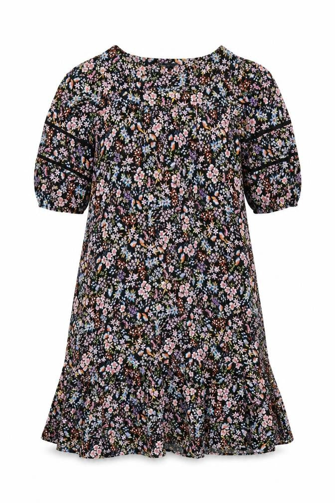 Marks & Spencer Women Black Floral Fit & Flare Long Dress UK 20 Balloon Sleeve
