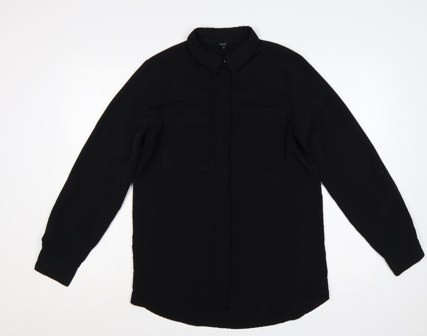 Next Women Black UK 10 Long Sleeve Collared Button-Up Shirt