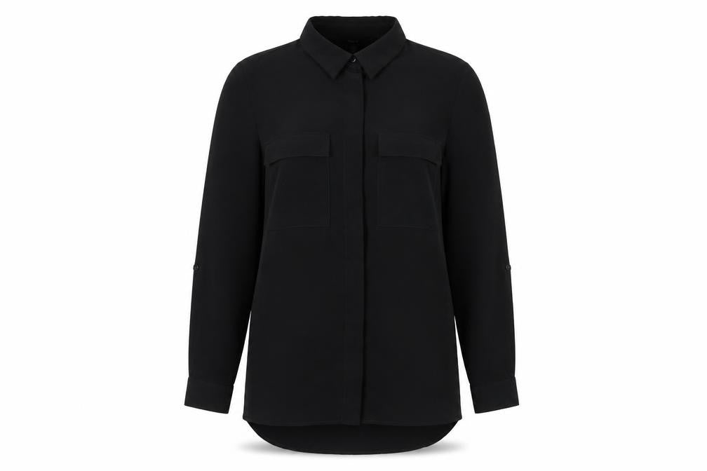 Next Women Black UK 10 Long Sleeve Collared Button-Up Shirt