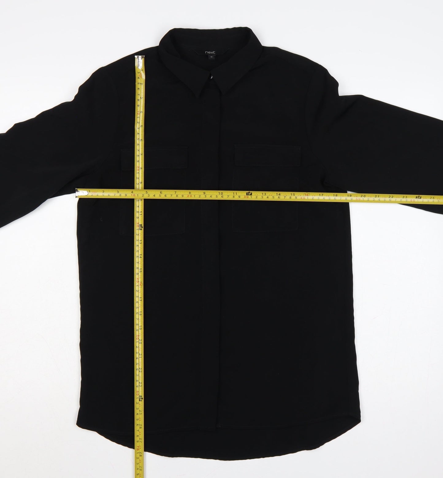 Next Women Black UK 10 Long Sleeve Collared Button-Up Shirt