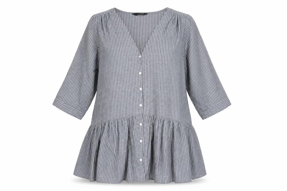 Yours Women Grey White Striped Cotton Tunic Blouse Size 16 3/4 Sleeve