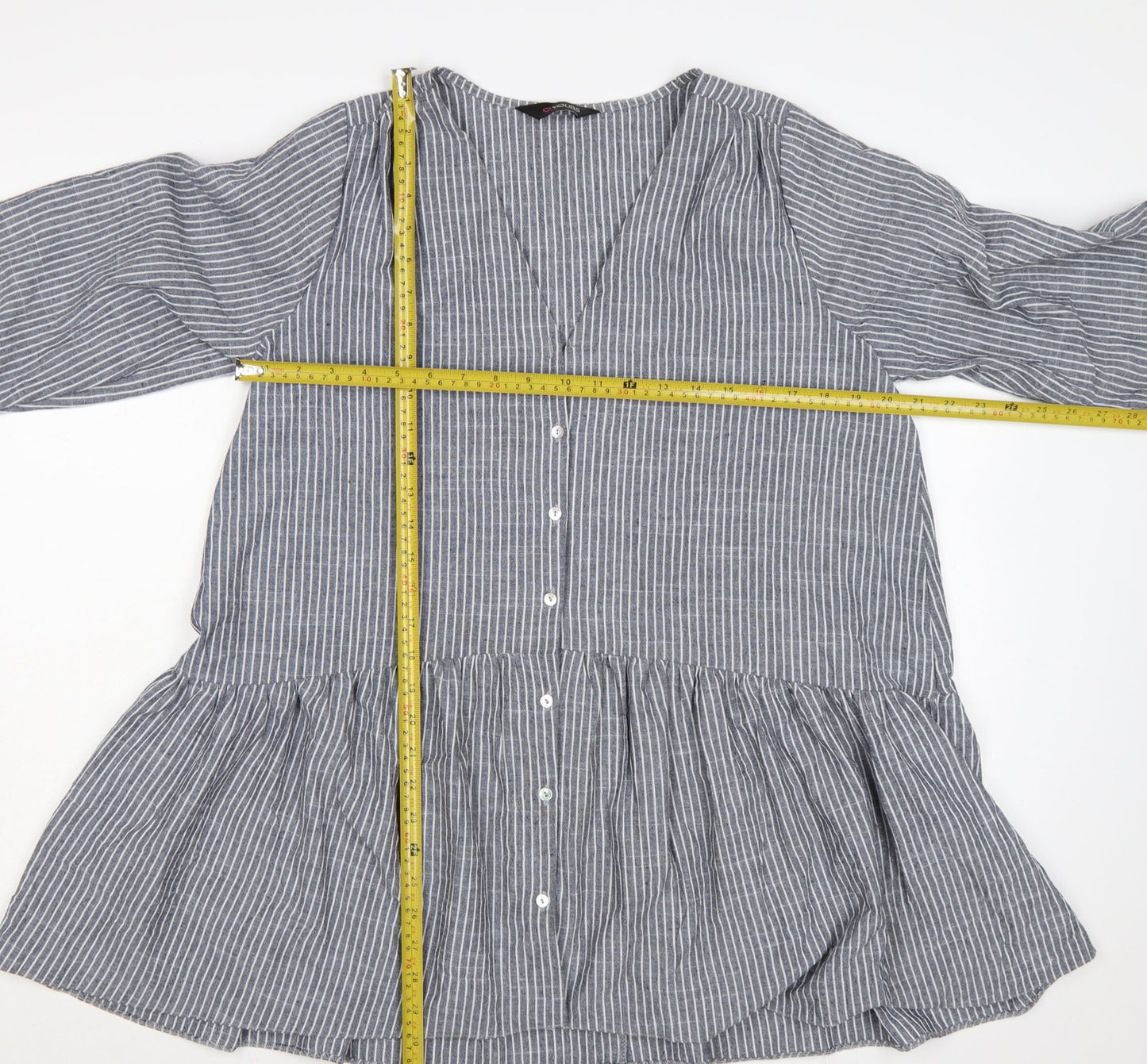 Yours Women Grey White Striped Cotton Tunic Blouse Size 16 3/4 Sleeve