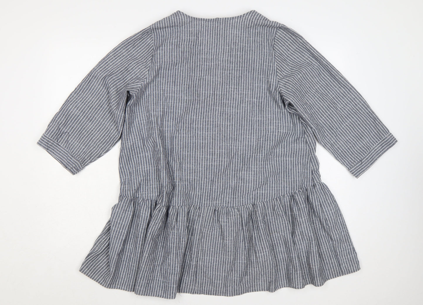 Yours Women Grey White Striped Cotton Tunic Blouse Size 16 3/4 Sleeve