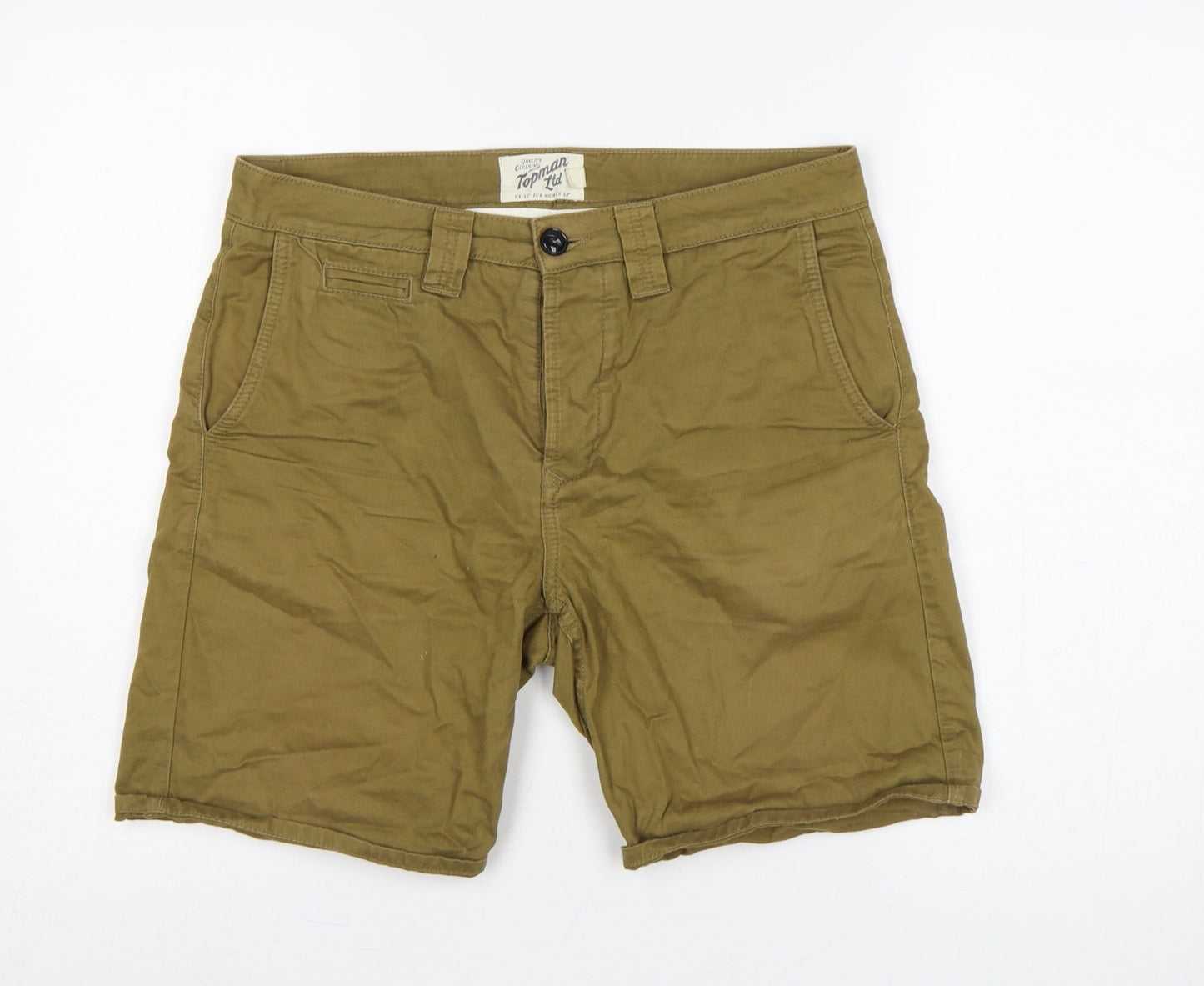 Topman Men Green 32in Cotton Chino Shorts Flat Front