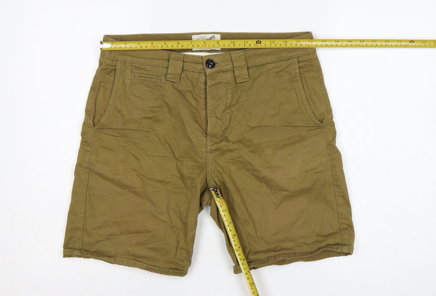 Topman Men Green 32in Cotton Chino Shorts Flat Front