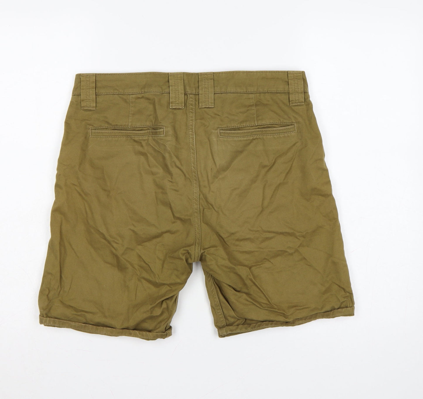 Topman Men Green 32in Cotton Chino Shorts Flat Front