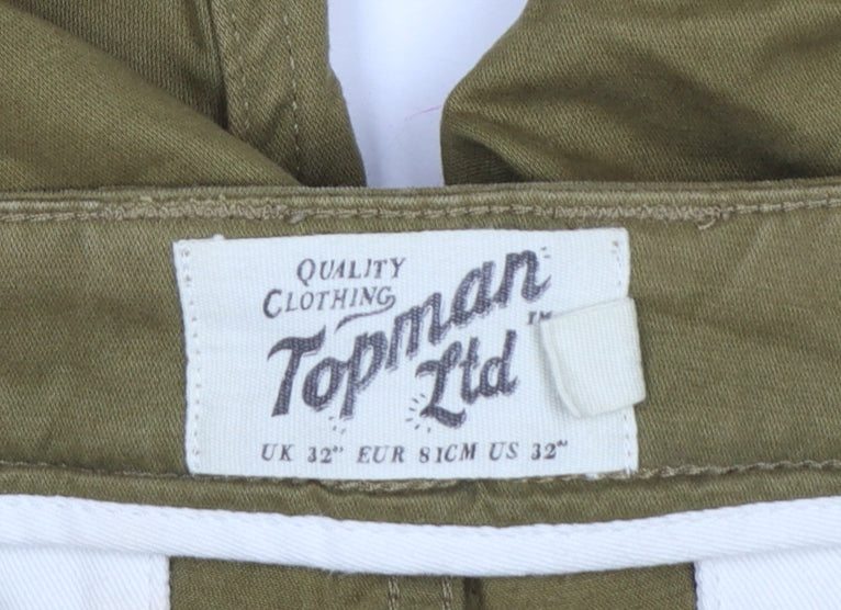 Topman Men Green 32in Cotton Chino Shorts Flat Front