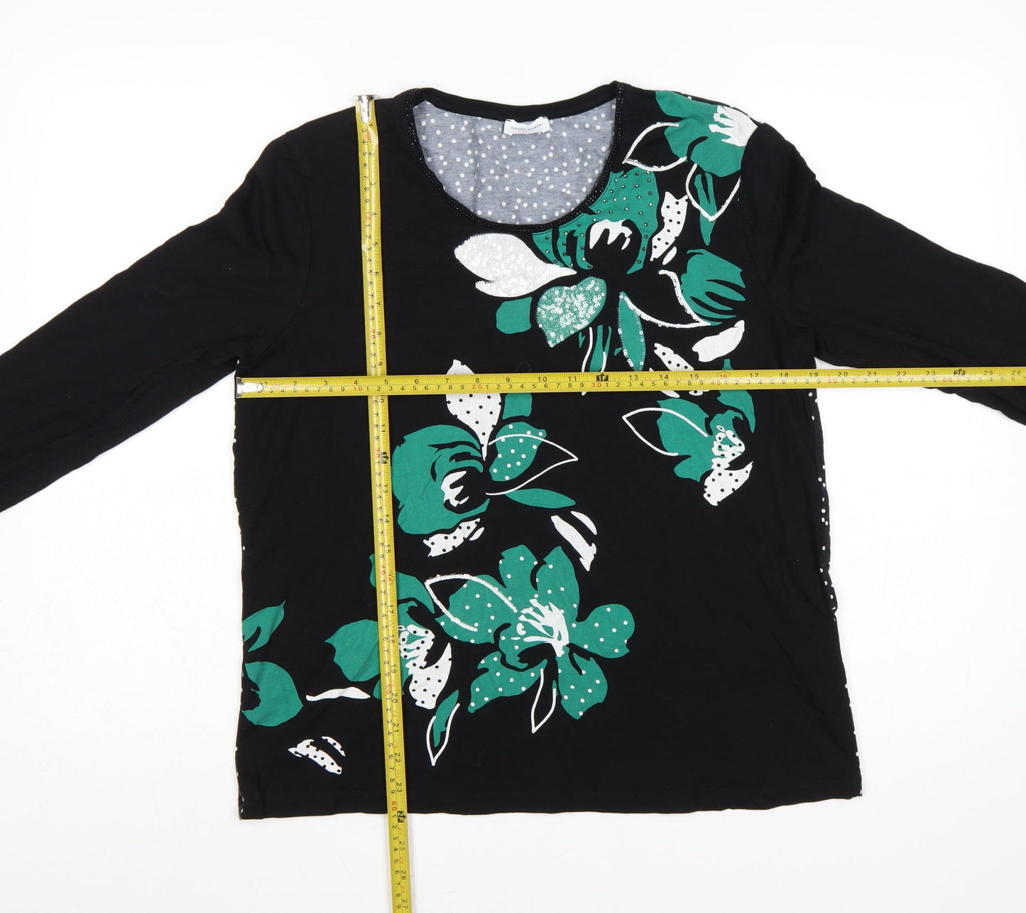 Gerry Weber Women Black UK 16 Floral Sequin Long Sleeve Jersey Top