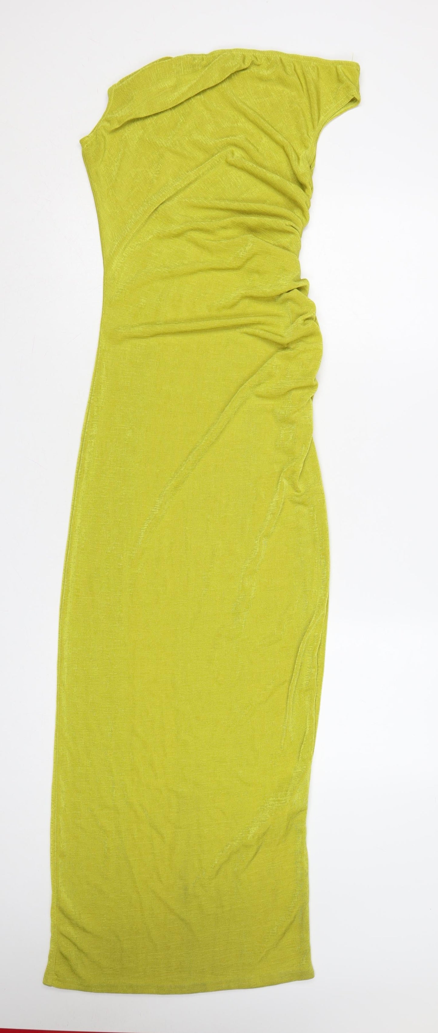 PrettyLittleThing Women Yellow UK 10 One Shoulder Ruched Maxi Bodycon Dress