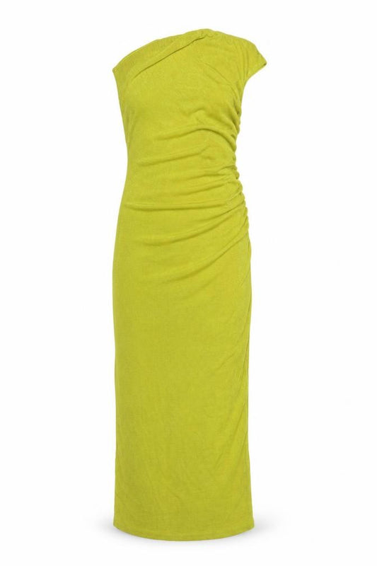 PrettyLittleThing Women Yellow UK 10 One Shoulder Ruched Maxi Bodycon Dress