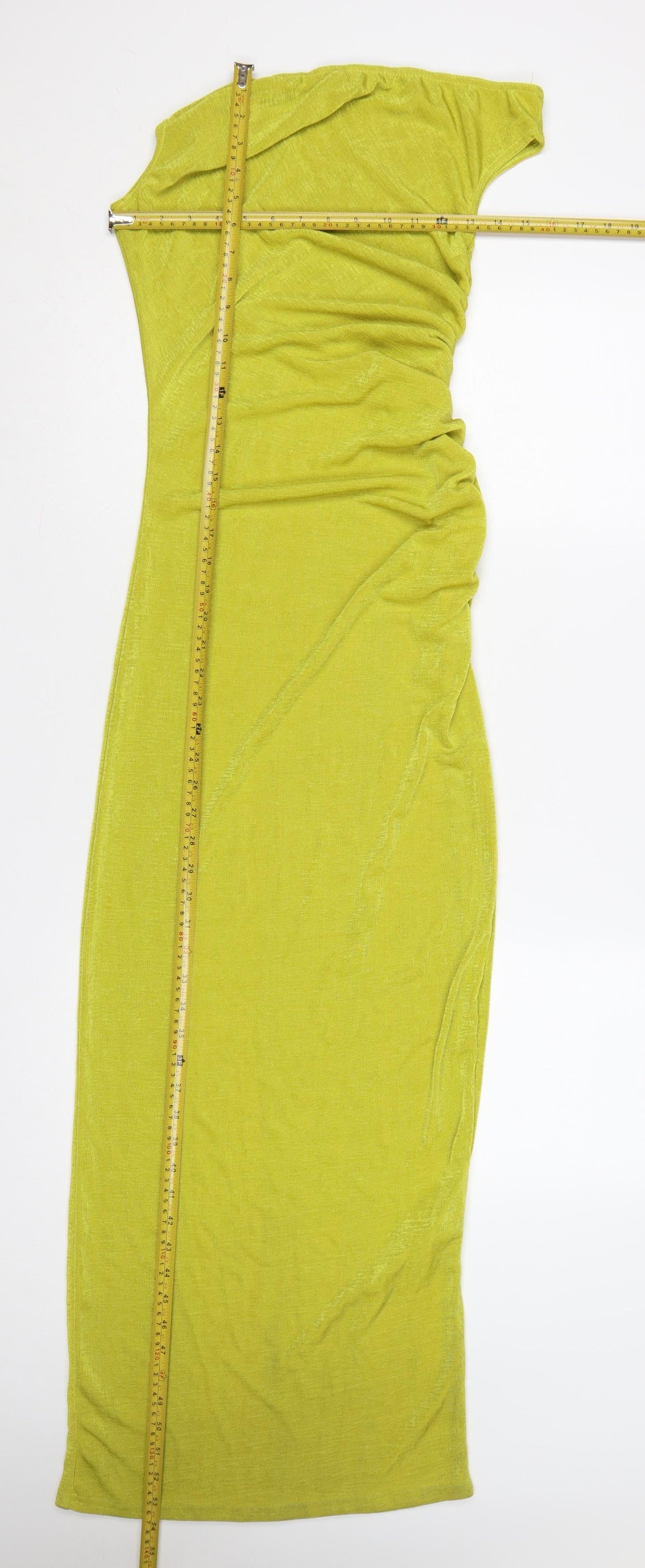 PrettyLittleThing Women Yellow UK 10 One Shoulder Ruched Maxi Bodycon Dress