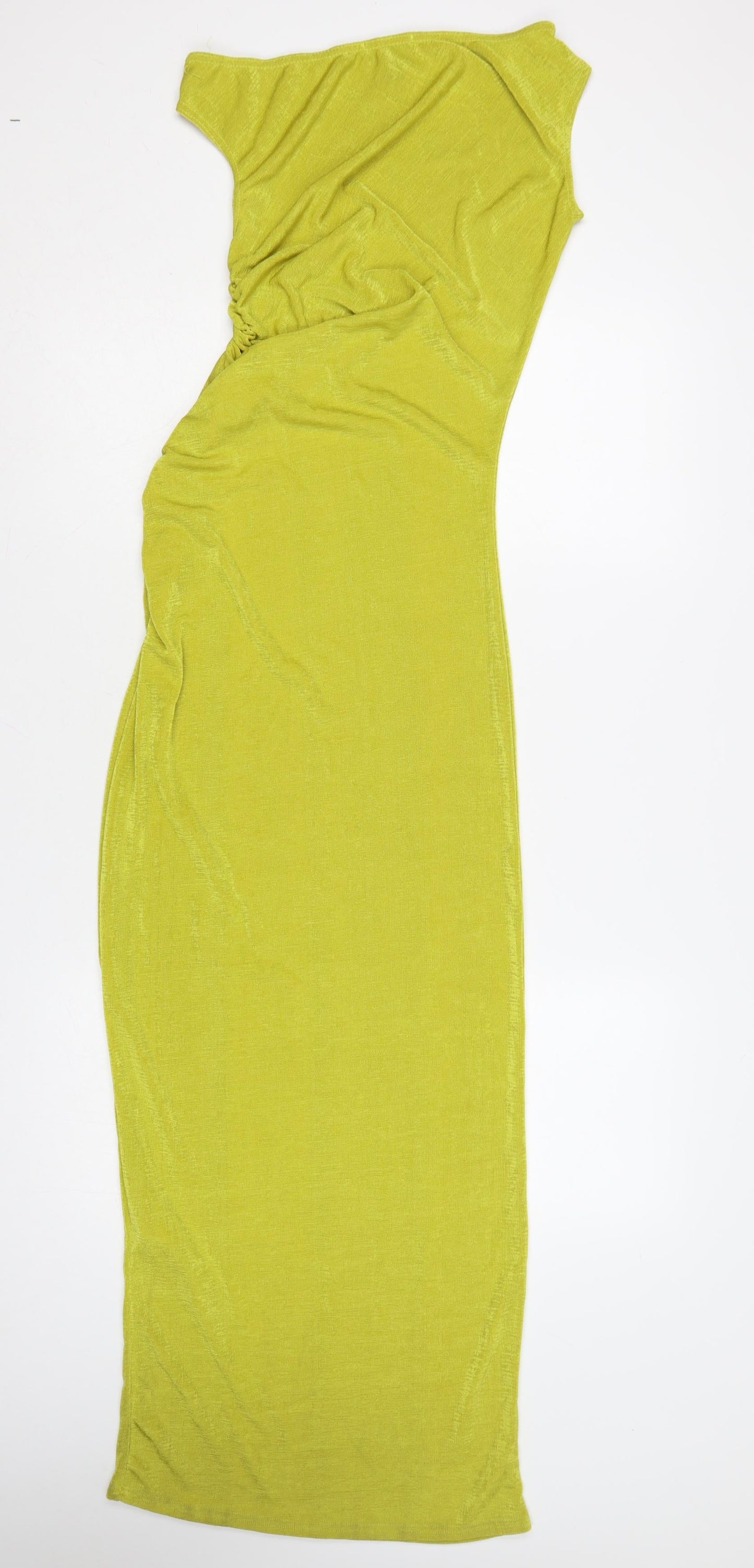 PrettyLittleThing Women Yellow UK 10 One Shoulder Ruched Maxi Bodycon Dress