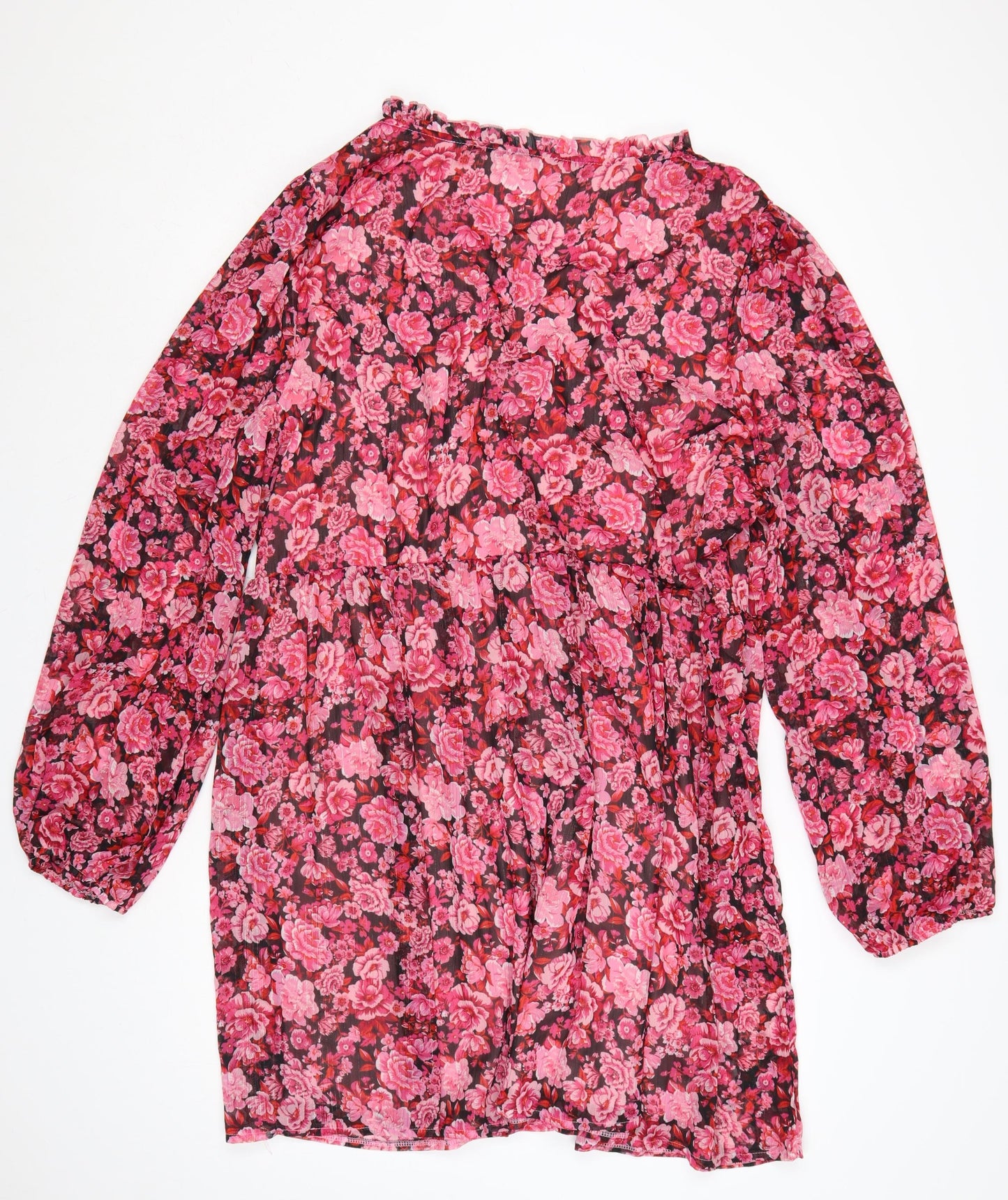 Boohoo Women’s Pink Floral Wrap Dress UK 20 Plus Long Sleeve