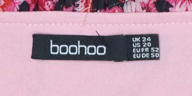 Boohoo Women’s Pink Floral Wrap Dress UK 20 Plus Long Sleeve