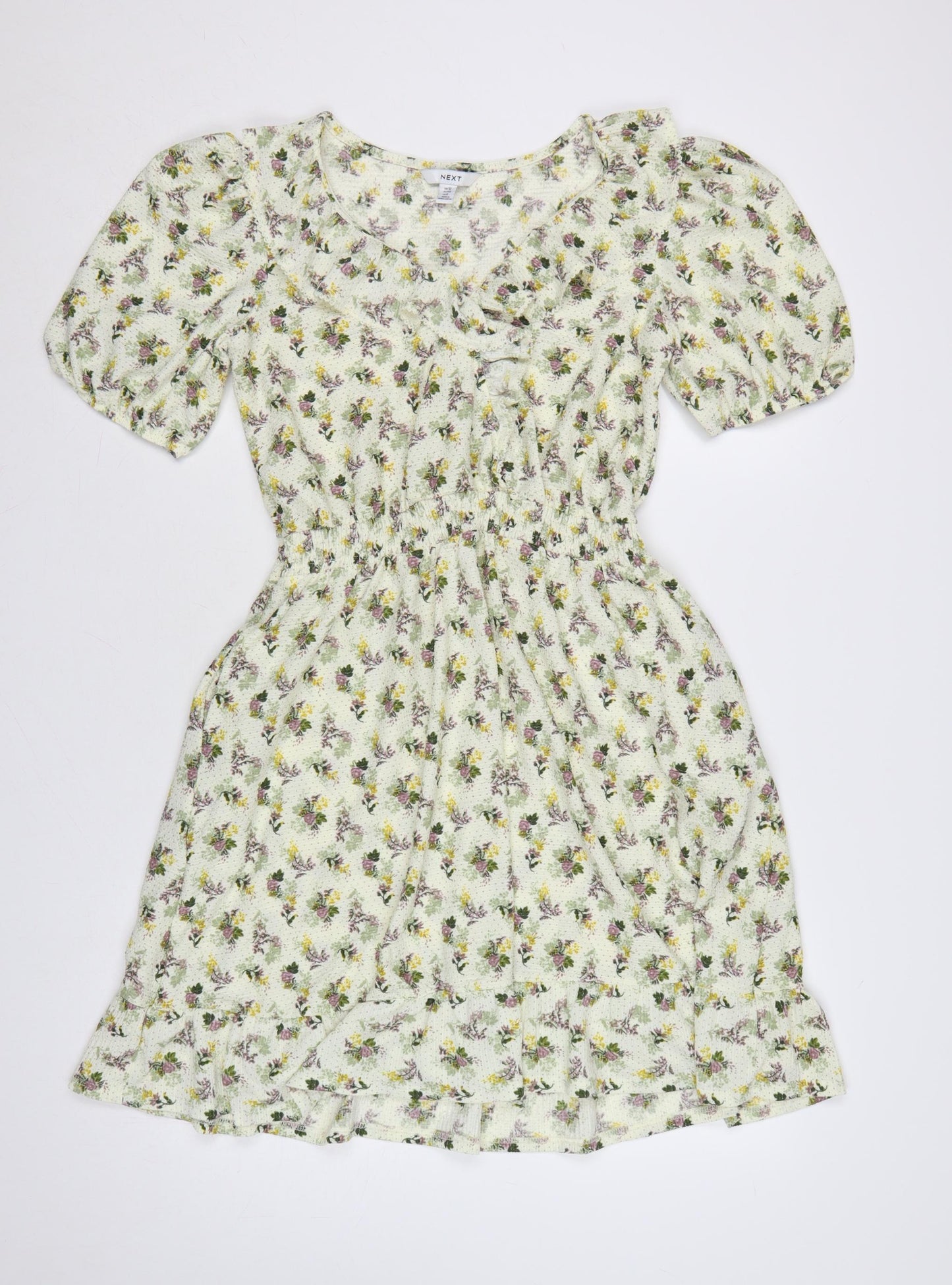 Next Women Green Floral UK 12 Fit & Flare Knee Length Smocked Dress