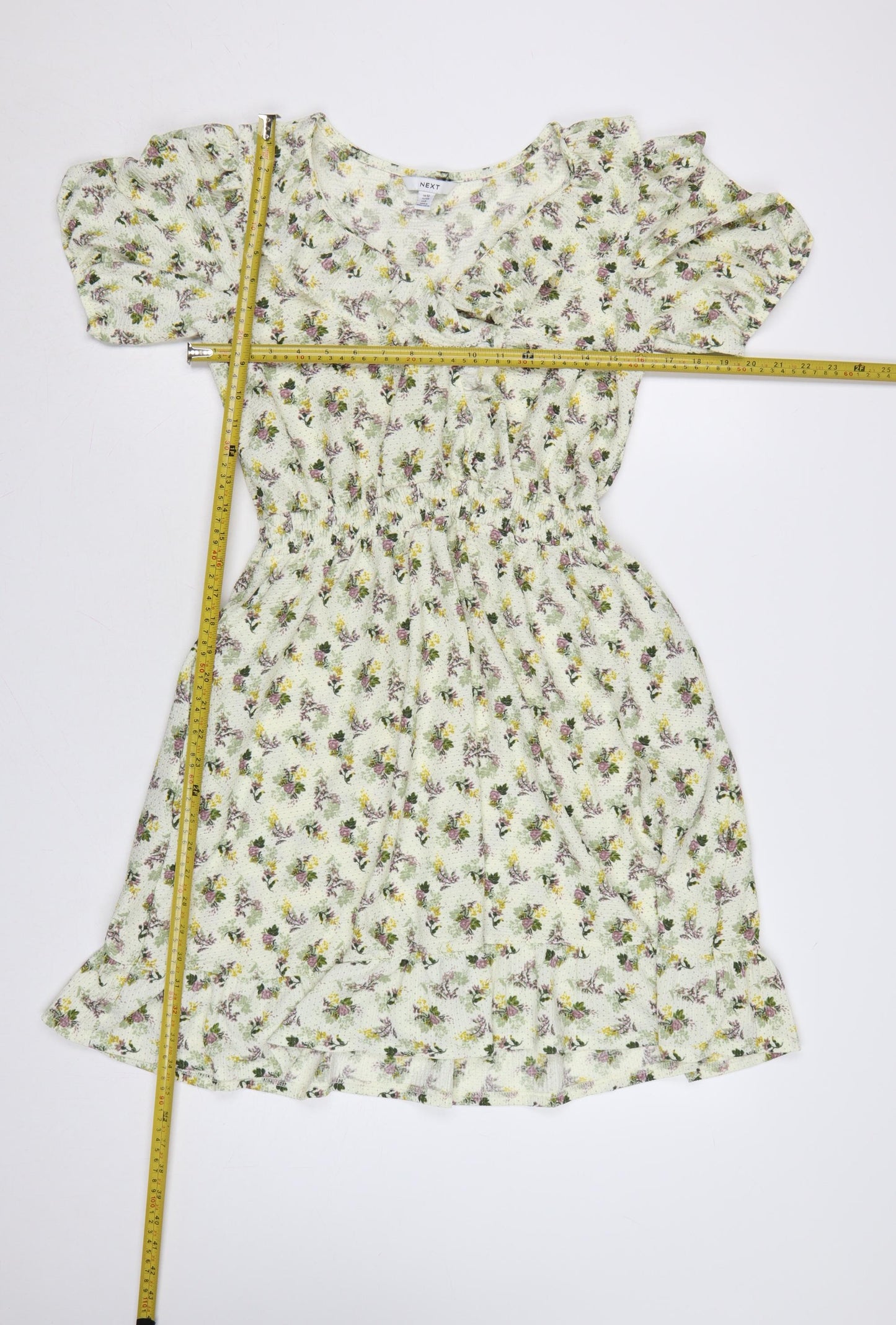 Next Women Green Floral UK 12 Fit & Flare Knee Length Smocked Dress