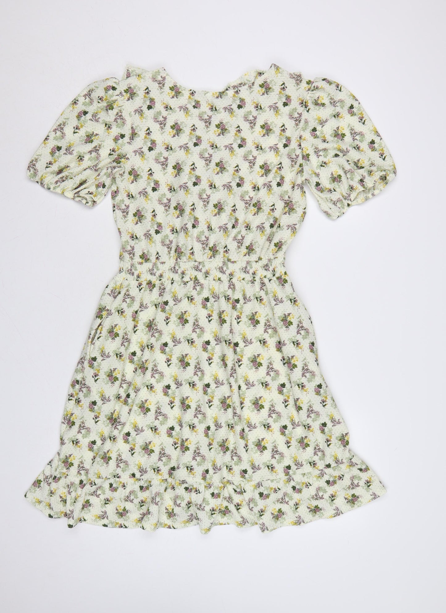 Next Women Green Floral UK 12 Fit & Flare Knee Length Smocked Dress