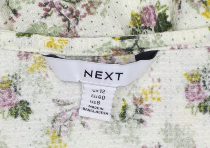 Next Women Green Floral UK 12 Fit & Flare Knee Length Smocked Dress