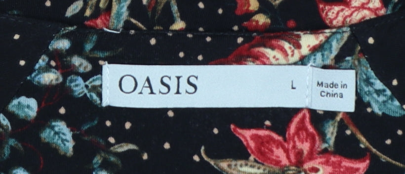 Oasis Women Black Floral Midi Fit & Flare Dress UK 14 L Stretch