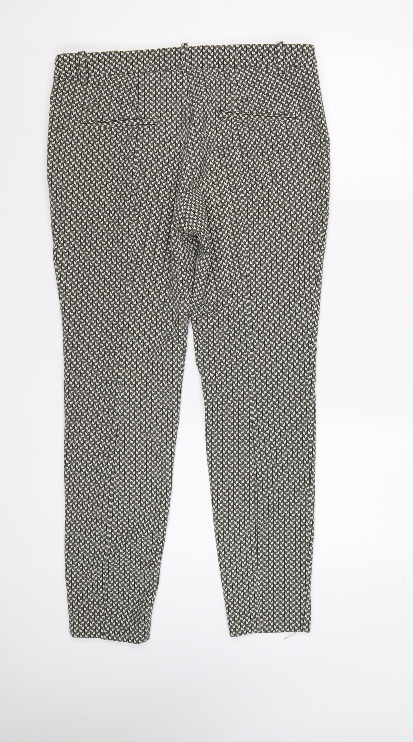 Zara Women Black Ivory Geometric Tapered Dress Trousers UK 12