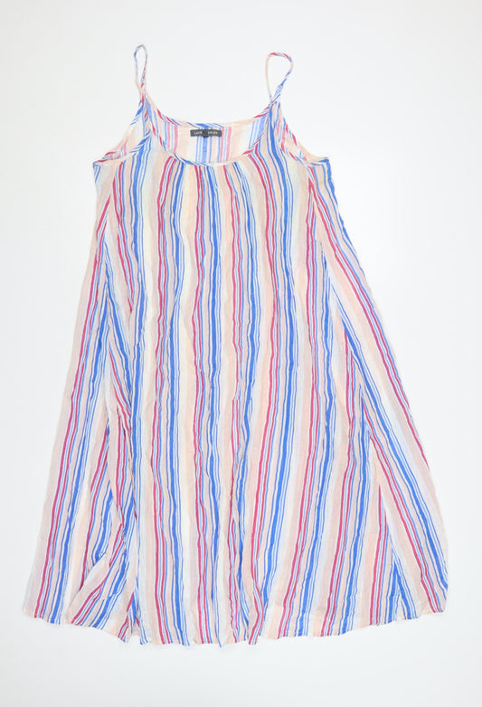 Laura Ashley Women Multicoloured Stripe Cold Shoulder Swing Dress S