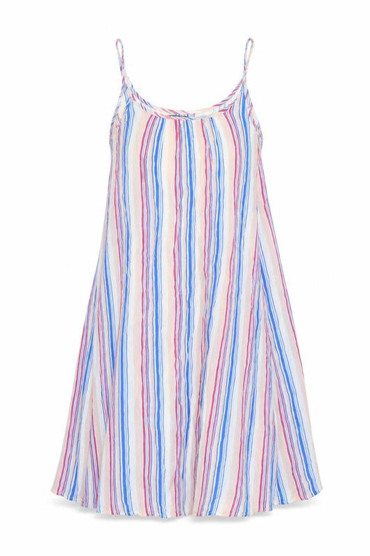 Laura Ashley Women Multicoloured Stripe Cold Shoulder Swing Dress S