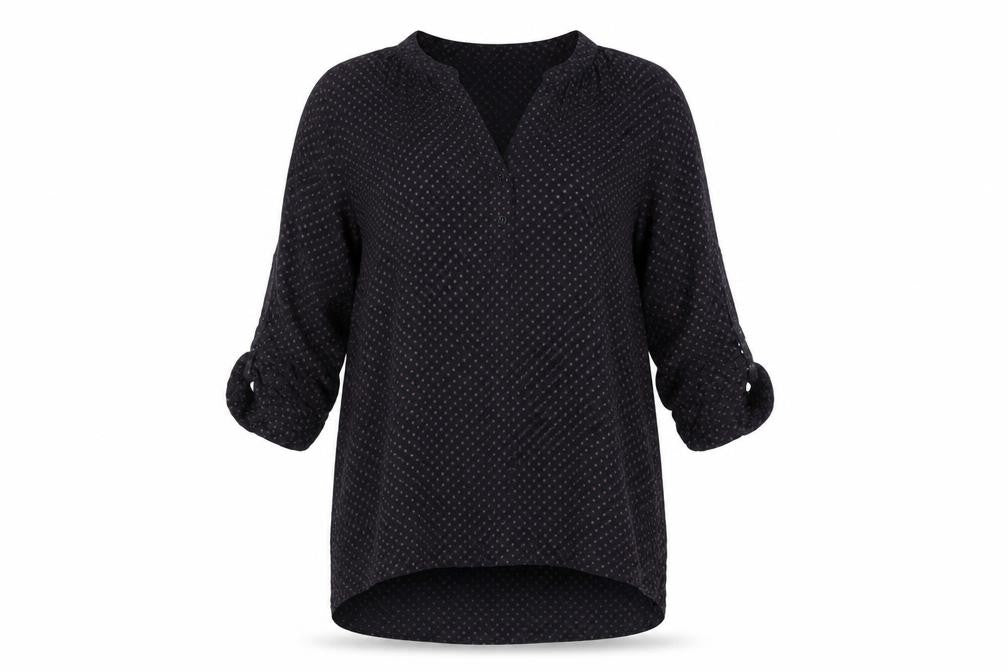 FatFace Women's Black V-Neck 3/4 Sleeve Viscose Tunic Blouse UK 8