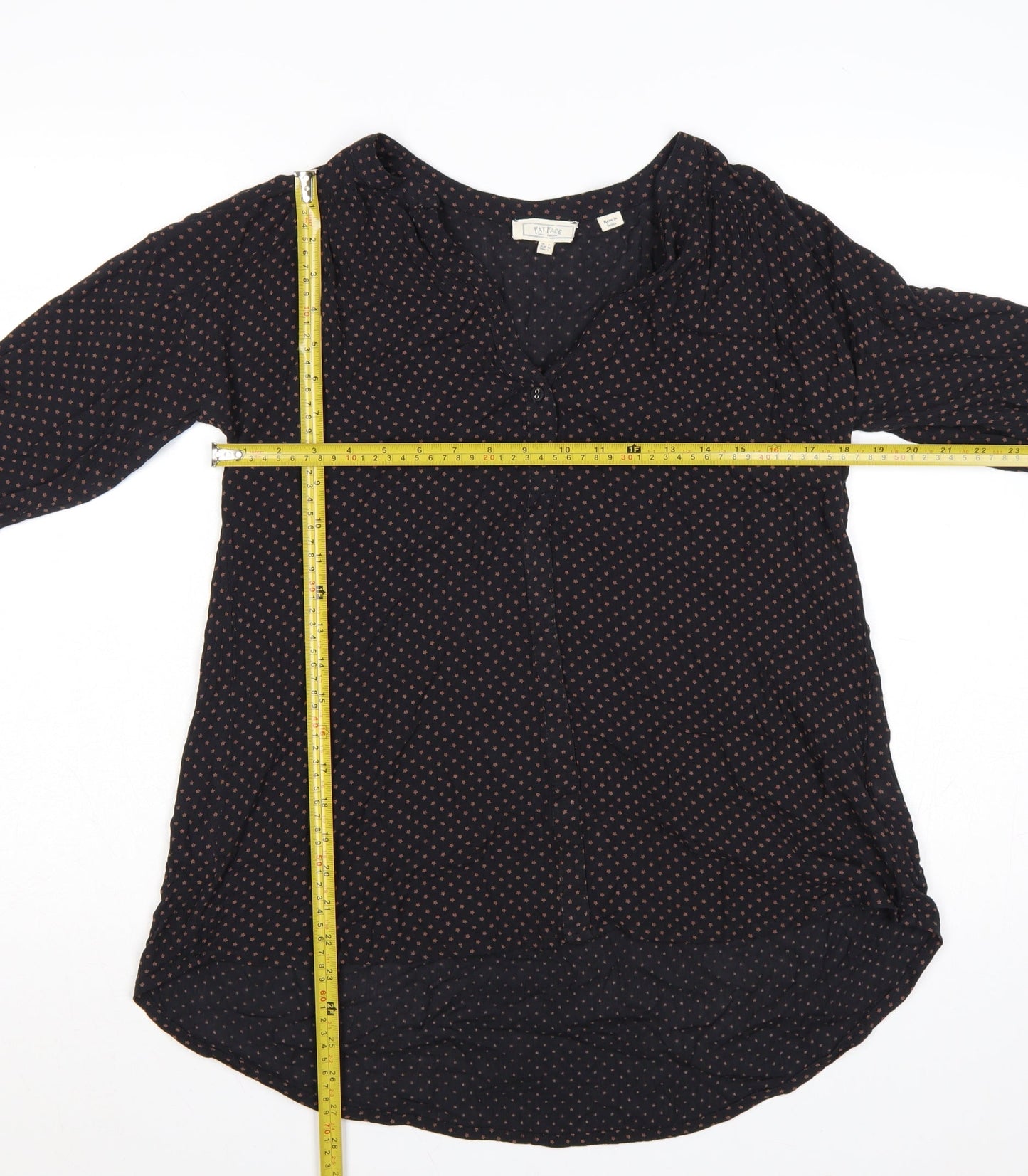 FatFace Women's Black V-Neck 3/4 Sleeve Viscose Tunic Blouse UK 8