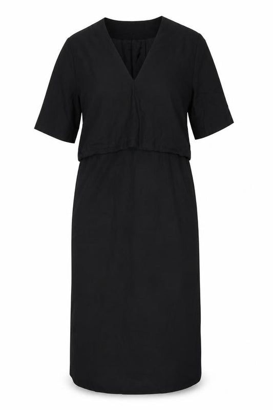 Zara Women Black XL Wool Blend V-Neck Half Sleeve Long Sheath Dress