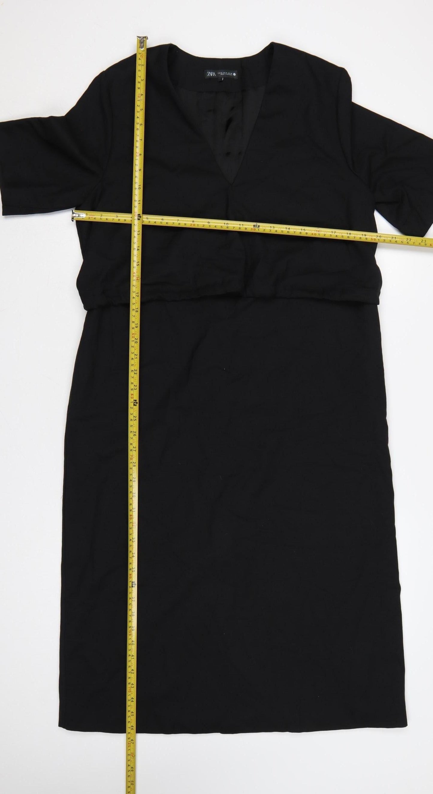 Zara Women Black XL Wool Blend V-Neck Half Sleeve Long Sheath Dress