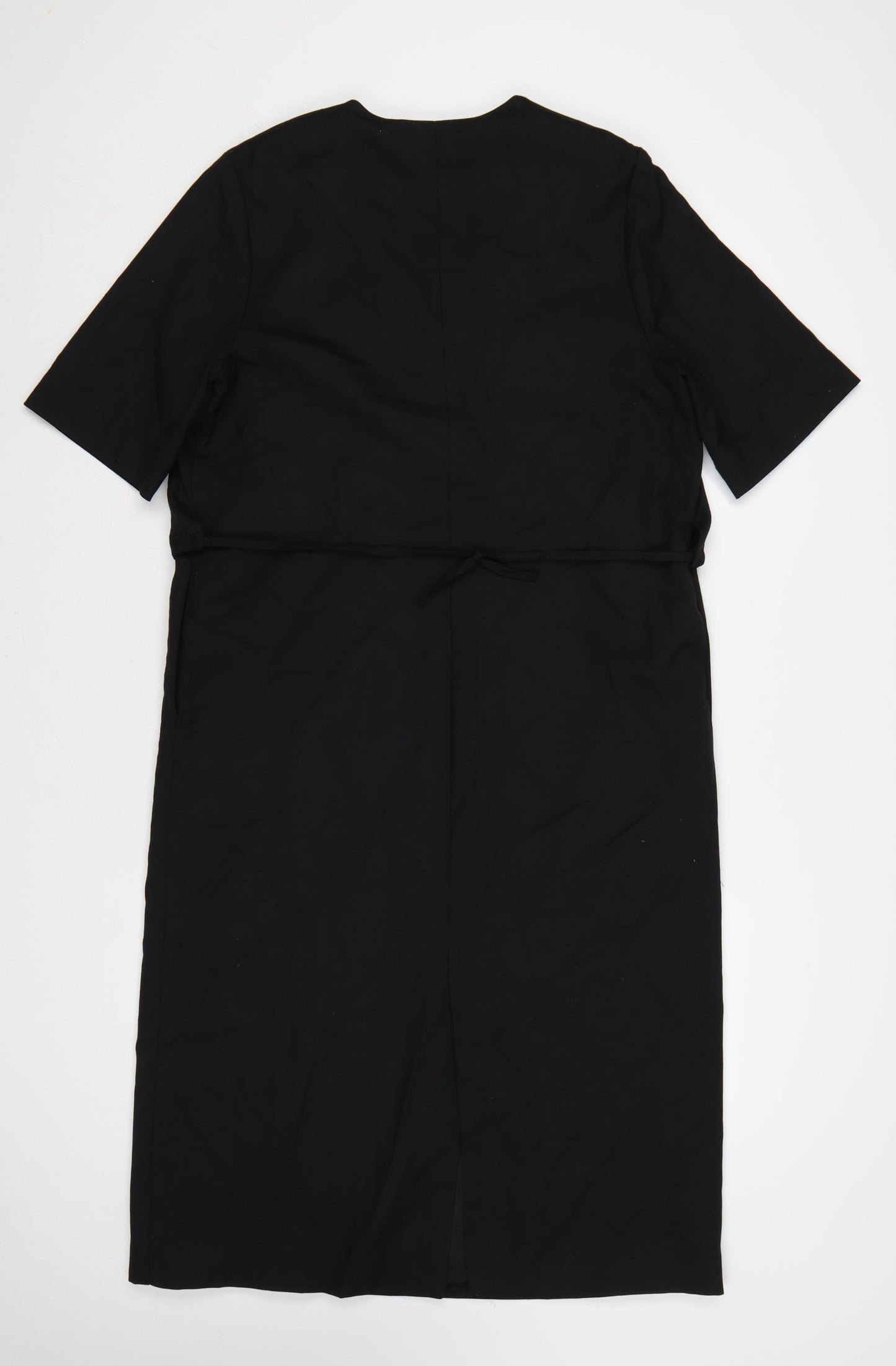 Zara Women Black XL Wool Blend V-Neck Half Sleeve Long Sheath Dress