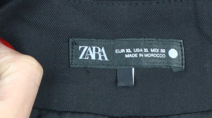 Zara Women Black XL Wool Blend V-Neck Half Sleeve Long Sheath Dress
