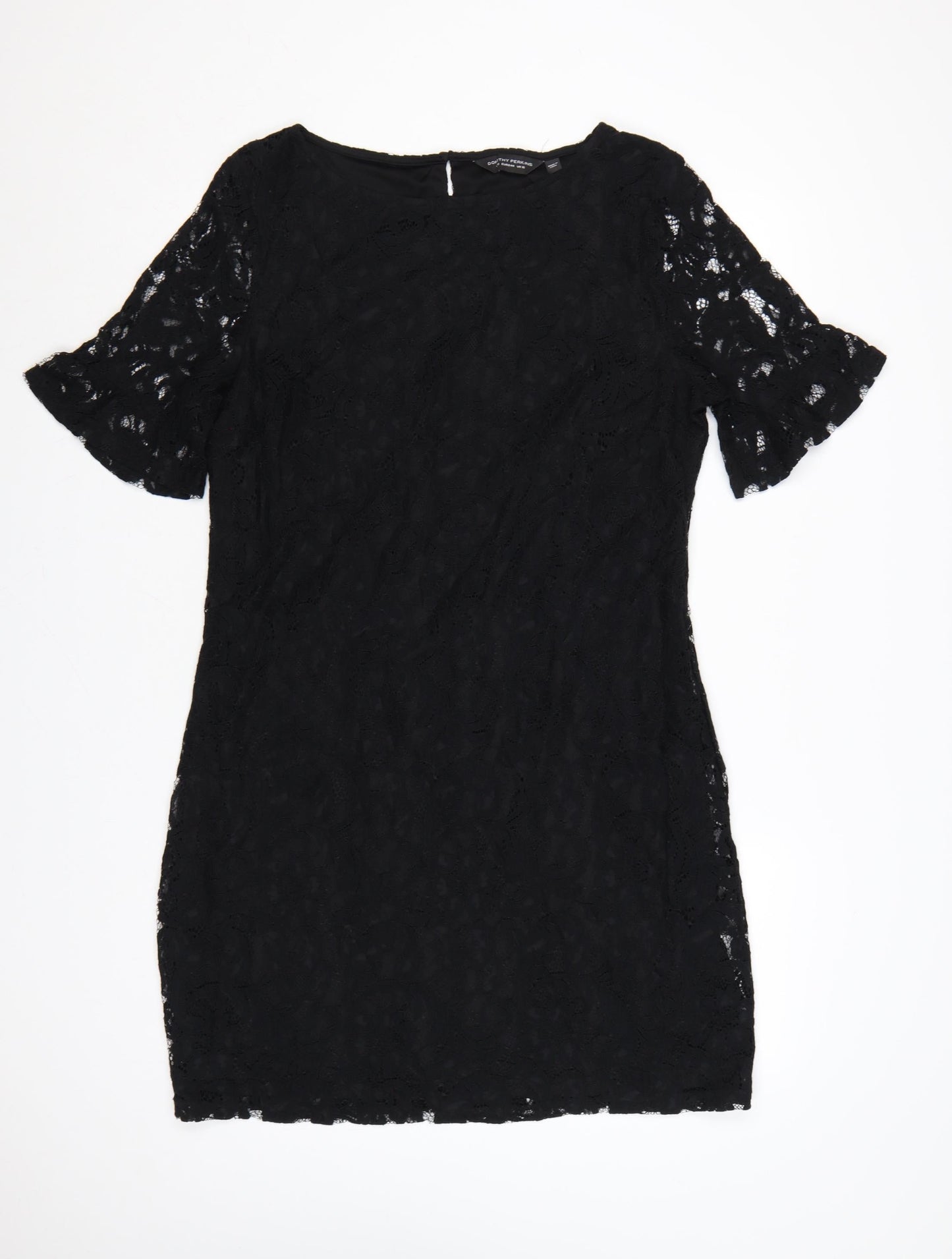 Dorothy Perkins Women’s Black Lace Bodycon Dress UK 16 Bell Sleeve