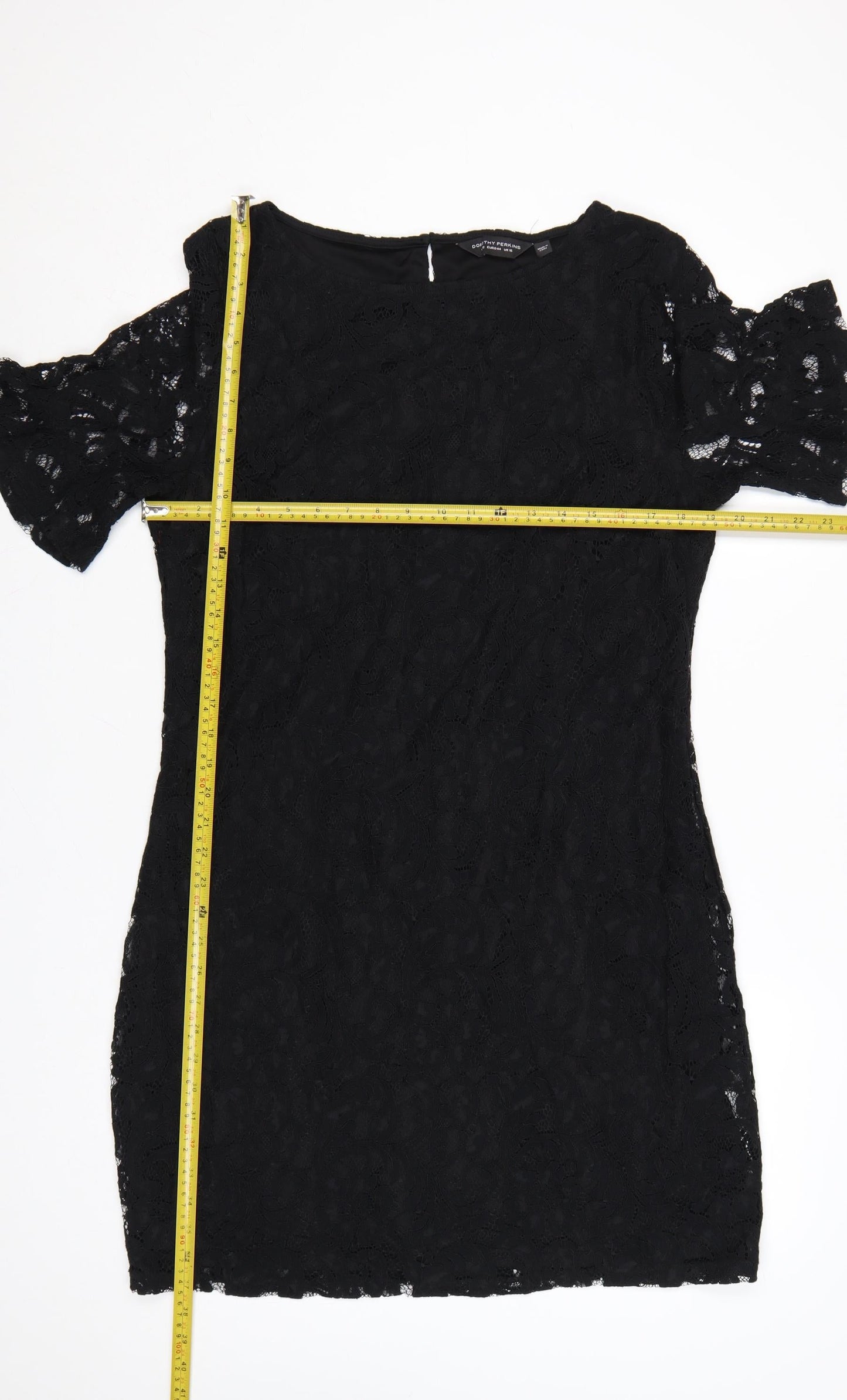 Dorothy Perkins Women’s Black Lace Bodycon Dress UK 16 Bell Sleeve