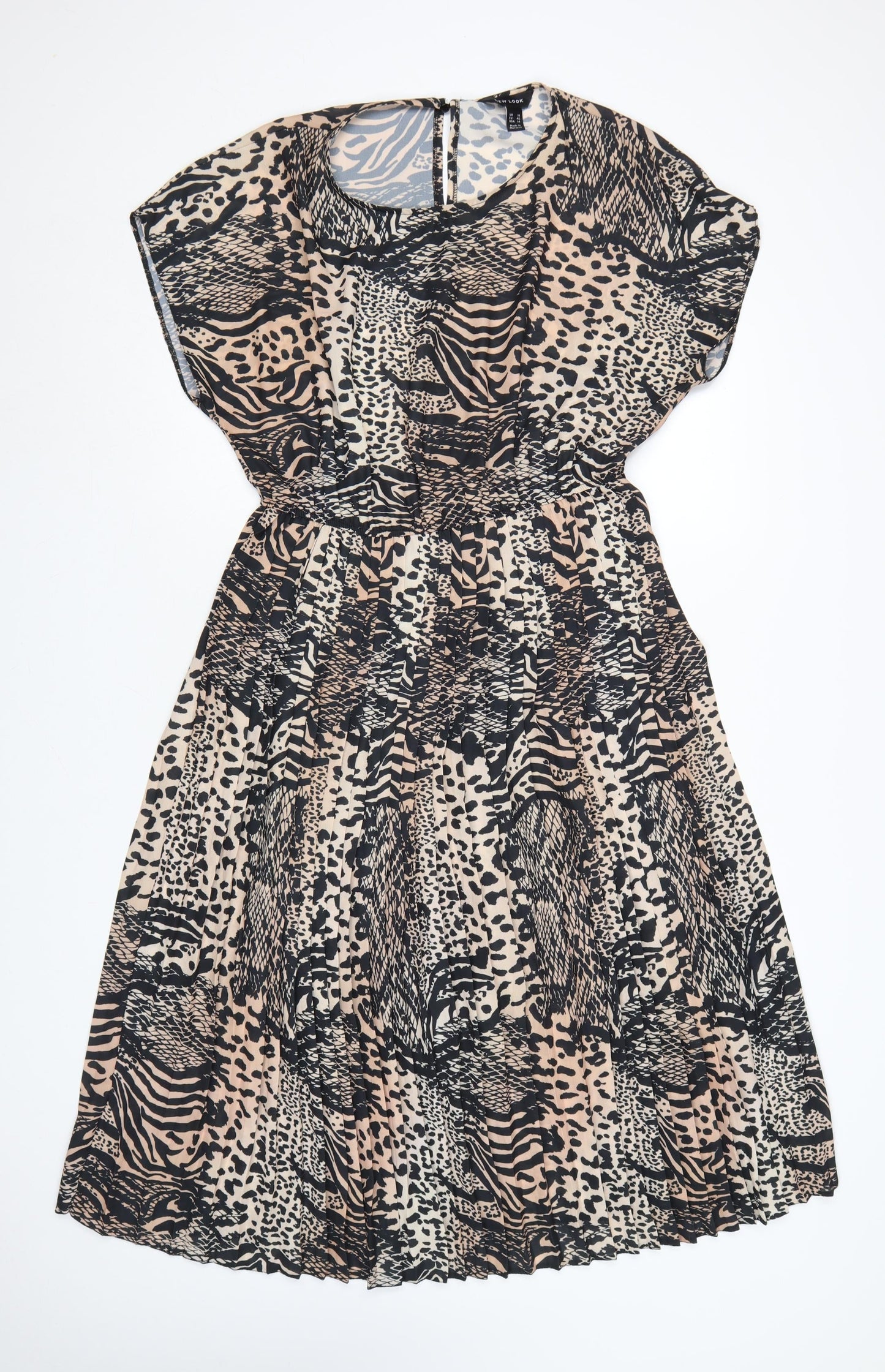 New Look Women’s Beige Black Animal Print Midi Fit & Flare Dress UK 18