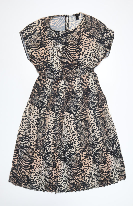 New Look Women’s Beige Black Animal Print Midi Fit & Flare Dress UK 18