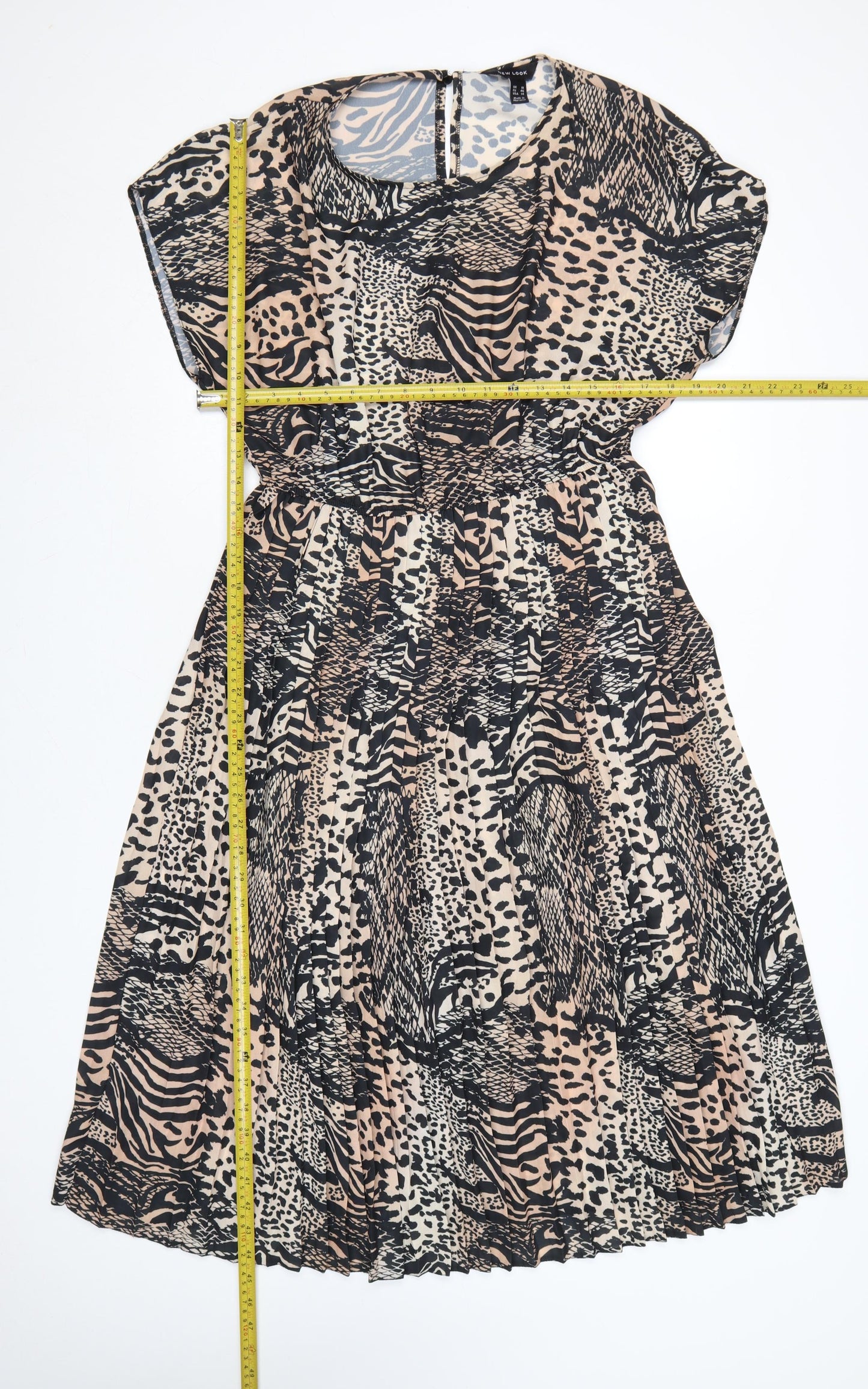 New Look Women’s Beige Black Animal Print Midi Fit & Flare Dress UK 18