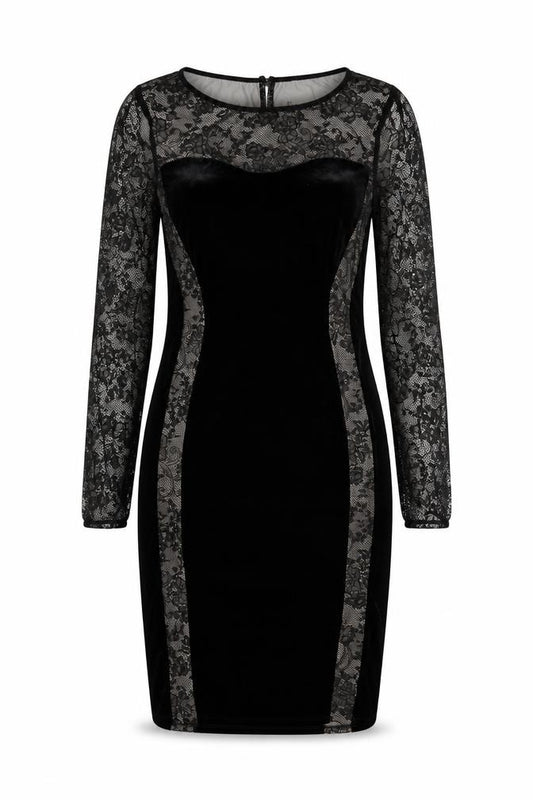 M&S Women Black UK 12 Velvet Lace Bodycon Knee Dress