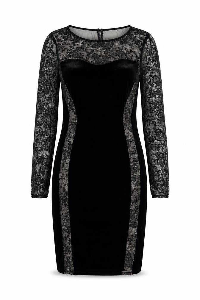 Marks & Spencer Women Black UK 12 Velvet Lace Bodycon Knee Dress