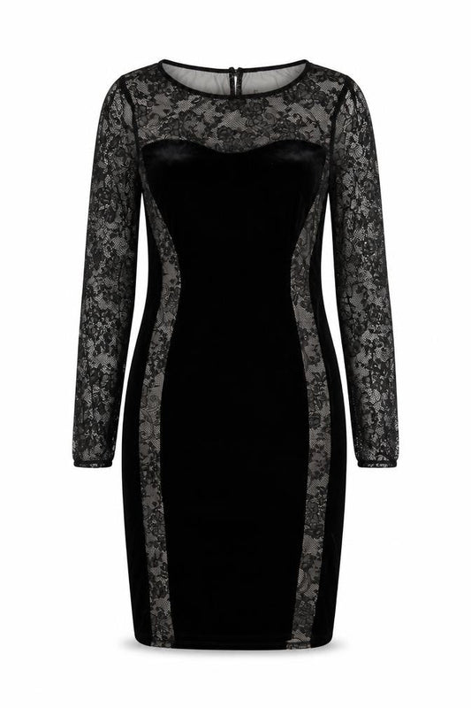 Marks & Spencer Women Black UK 12 Velvet Lace Bodycon Knee Dress