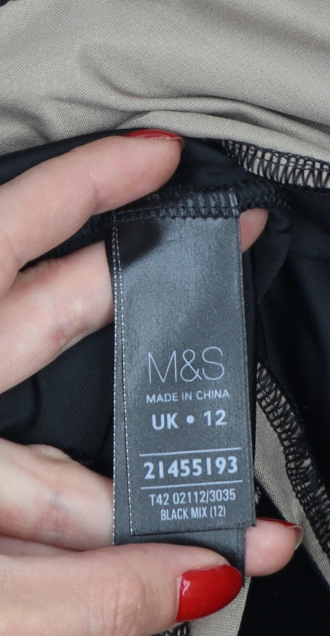 M&S Women Black UK 12 Velvet Lace Bodycon Knee Dress