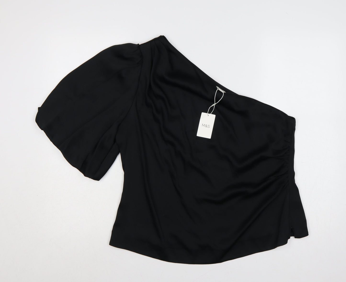 Marks and Spencer Women Black Size 16 One Shoulder Wrap Blouse