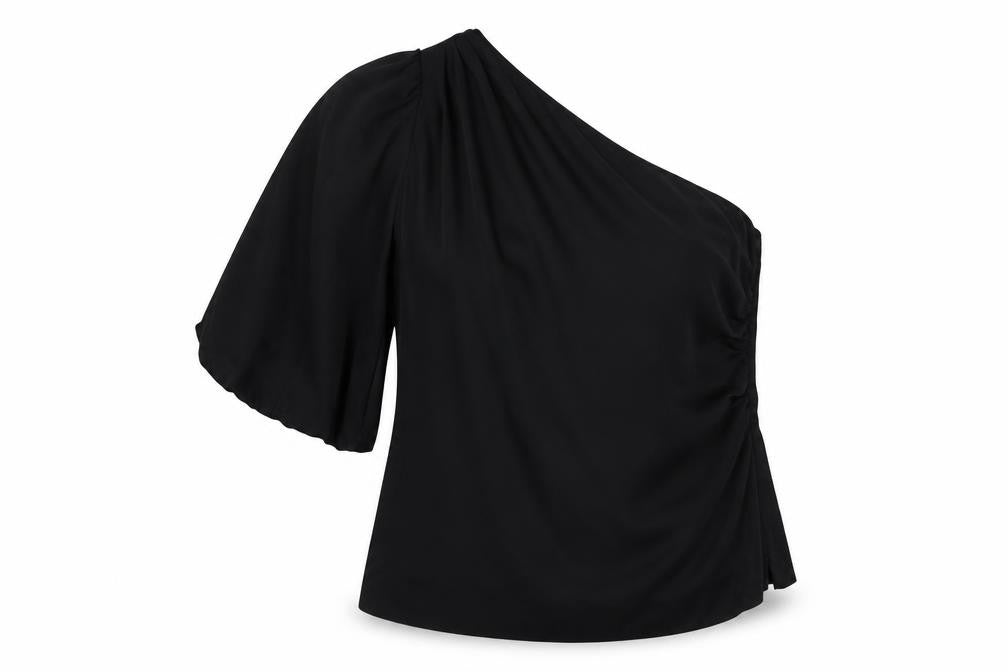 Marks & Spencer Women Black Size 16 One Shoulder Wrap Blouse