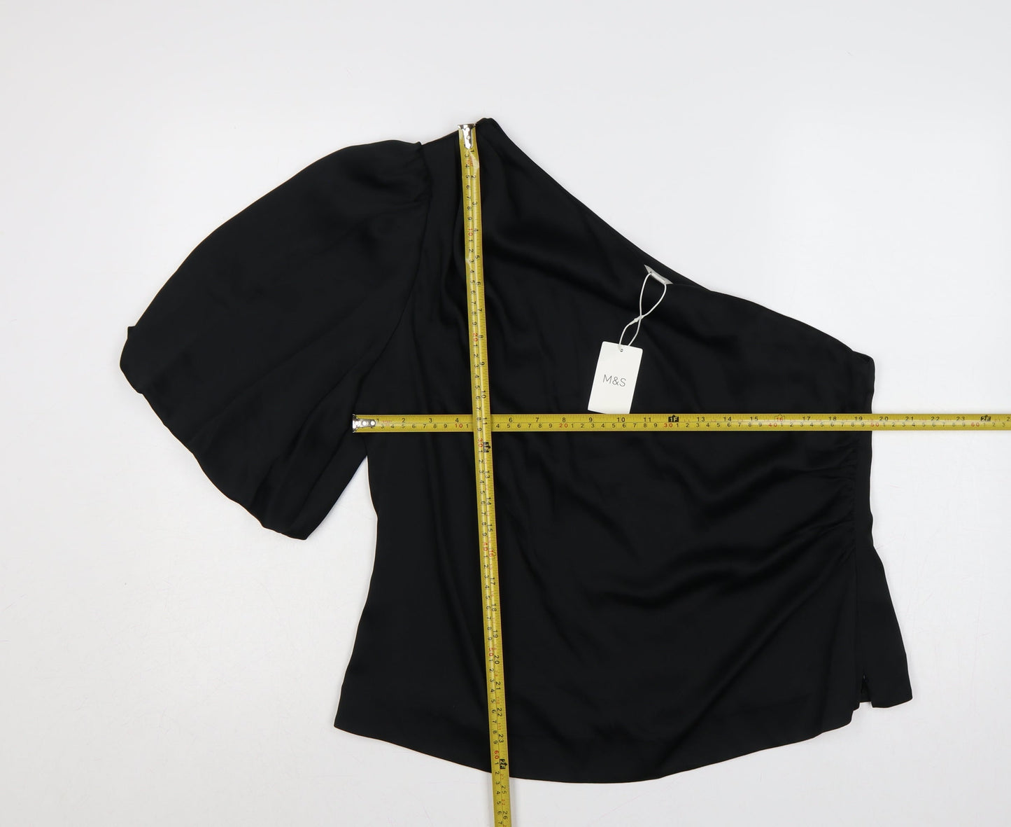 Marks and Spencer Women Black Size 16 One Shoulder Wrap Blouse