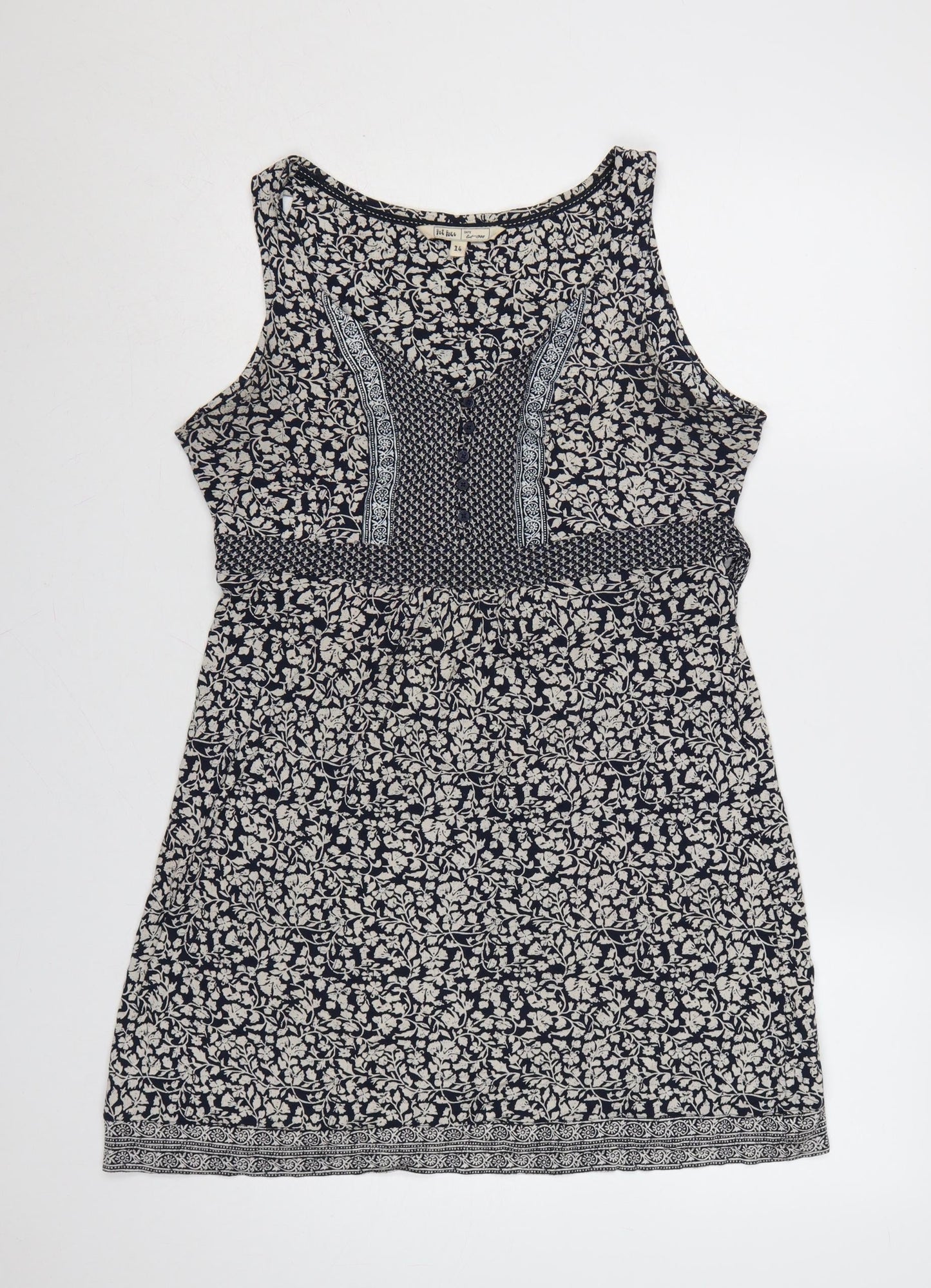 Fat Face Women Black Ivory UK 14 Floral Knee Length Fit & Flare Dress