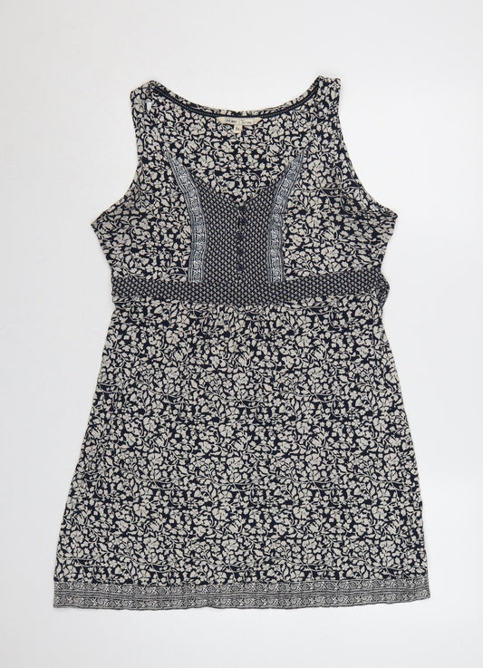 Fat Face Women Black Ivory UK 14 Floral Knee Length Fit & Flare Dress