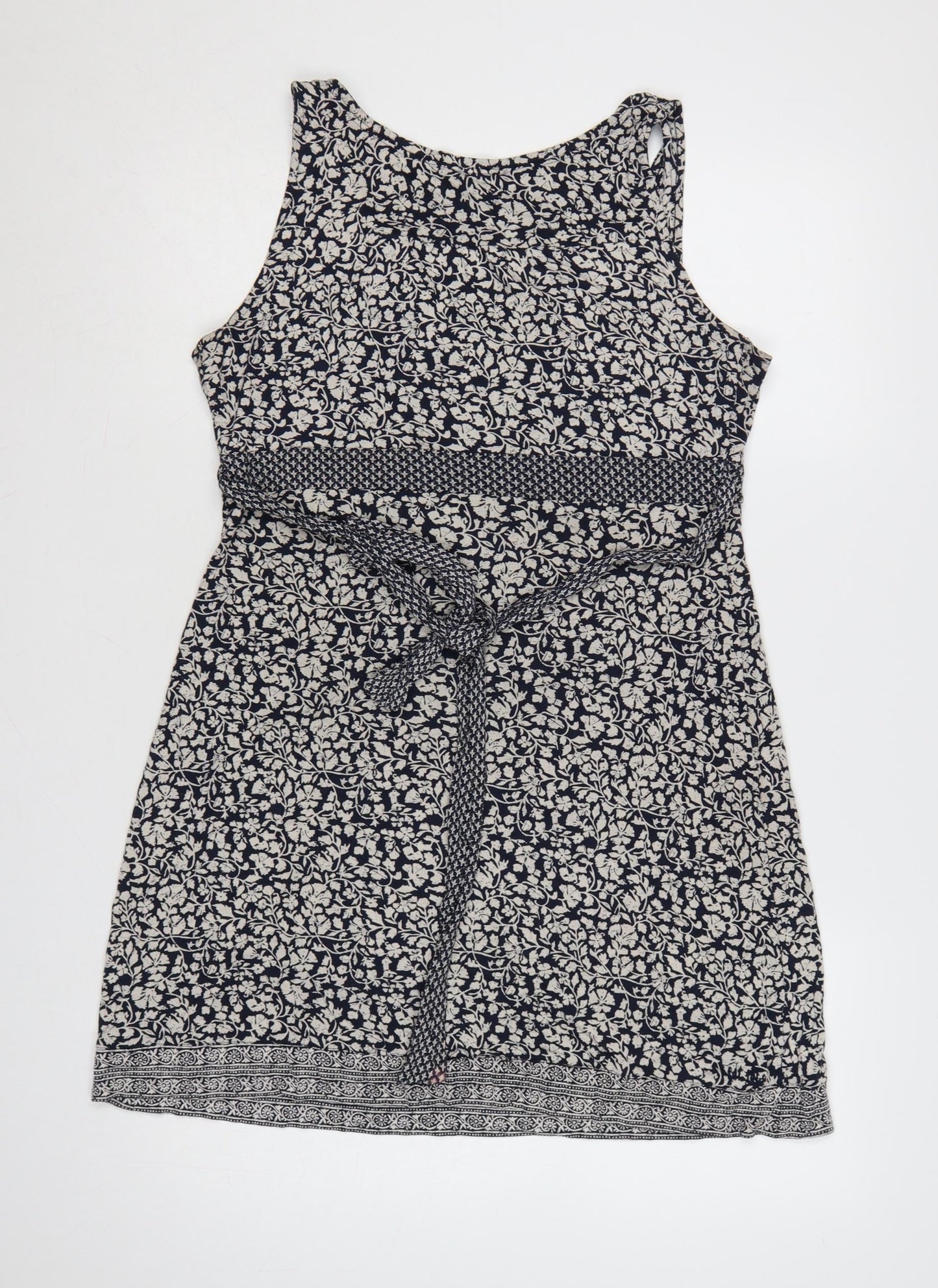 Fat Face Women Black Ivory UK 14 Floral Knee Length Fit & Flare Dress