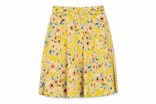 Damart Women Yellow Floral UK 18 Knee Length Flare Skirt D-Ring