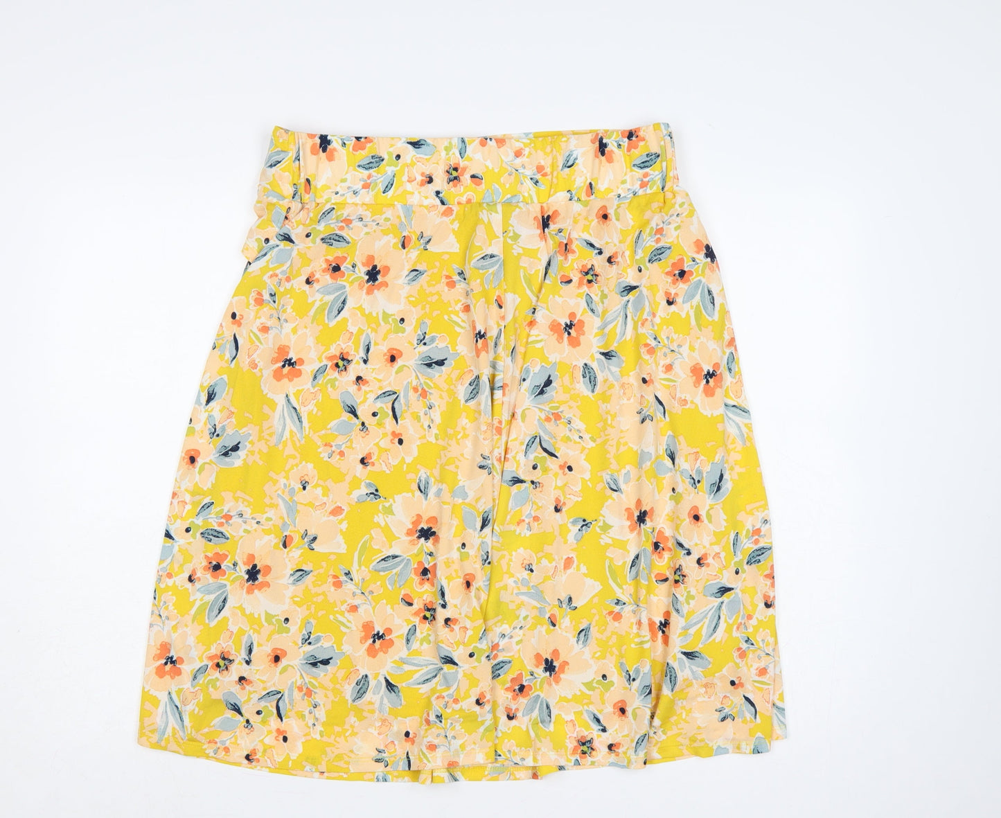 Damart Women Yellow Floral UK 18 Knee Length Flare Skirt D-Ring