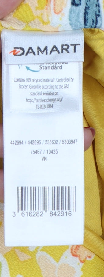 Damart Women Yellow Floral UK 18 Knee Length Flare Skirt D-Ring